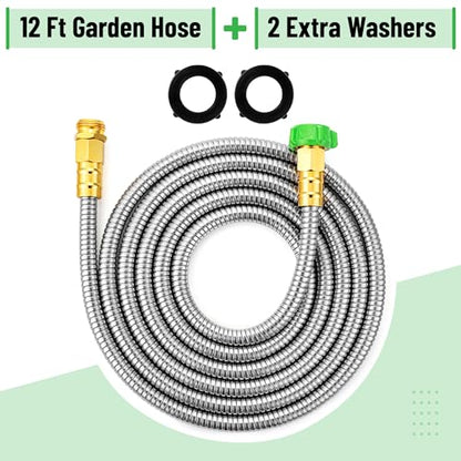 UNCO- Stainless Steel Metal Hose, 12 Feet, No Kink, Metal Garden Hose - color: Silver, size: 12 ft