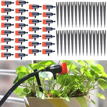60PCS Garden Irrigation Dripper,Drip Emitters for 1/4" Drip Irrigation Tubing with Support Stakes, Adjustable Water Flow Drippers Watering Dripper Sprinkler for Watering System for (4-7mm) Hose (60)