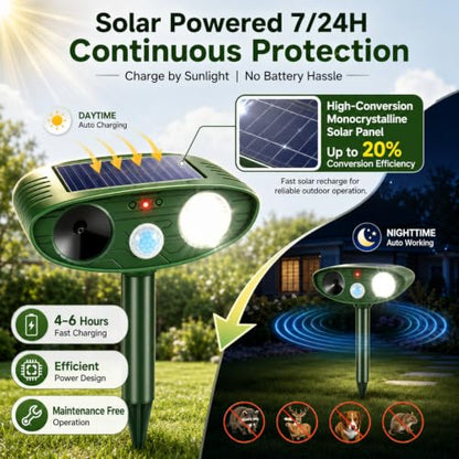 4 Pack Sonic Fortress Pro Deer Repellent Devices for Plants,Cat Repellent Outdoor Motion Sensor Solar Animal Repellent Ultrasonic for Squirrel Rabbit Raccoon Skunk Fox Coyote Deterrent Yard Garden