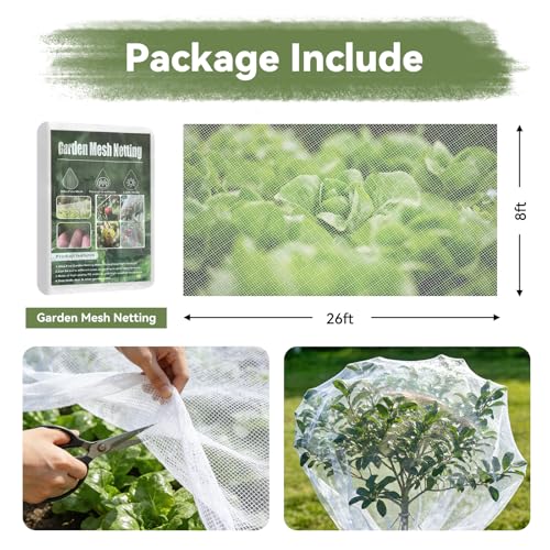 8 * 26 FT Garden Mesh Netting Protect Fruit Vegetable from Birds Bugs - size: 8 * 26 FT
