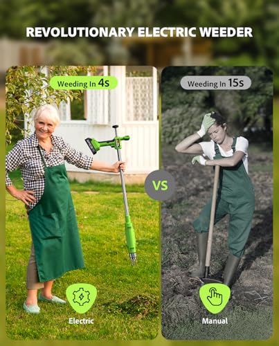 TaskStar Electric Weed Puller Tool: 21V Battery Powered w/ 2pcs 2000mAh, Heavy Duty 3-Claw Steel Root Weeder Stand-Up Remover Picker Grabber Popper, for Dandelion Lawn Garden Yard EWP001