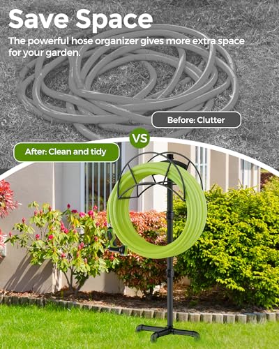 LAND·VOI Freestanding Garden Water Hose Storage Holder Stand for Outside, 160-Ft Hose Heavy Duty Metal Hanger Reel Organizer Outdoor Yard Lawn, Standing Keeper Rack with Ground Stake, Black GHH01B - size: 3 Spikes
