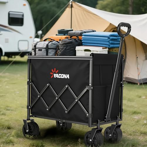 Yozoia 400LBS Wagons Carts Foldable，240L Beach Cart with All Terrain Wheels - color: Black, size: 240L