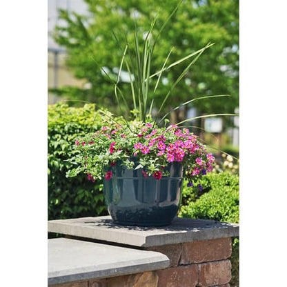 Garden Elements Indoor/Outdoor Glazed Brushed Happy Plastic Planter, Large, Dark Teal, 15" - color: Dark Teal