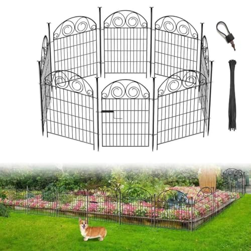 Getlay Tall Garden Fence Animal Barrier with Gate, 32 in(H) 8 Panels Garden Fences and Borders for Dogs, Dog Fence Outdoor for Yard, Total Length 17.5 Ft Metal Temporary Fencing│Patented - size: 32''(H)-8panels-17.5ft(L)