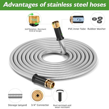 75 FT Leak-proof Stainless Steel Metal Garden Hose,Non-Expanding Water Hose - size: 75FT