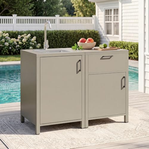 Wisteria Lane Outdoor Storage Cabinet with Stainless Steel Sink, Aluminum Modular Outdoor Kitchen, All Weather Kitchen Island with Storage and Drawers for BBQ, Porch, Backyard - size: Sink Cabinete + Single Drawer Cabinet