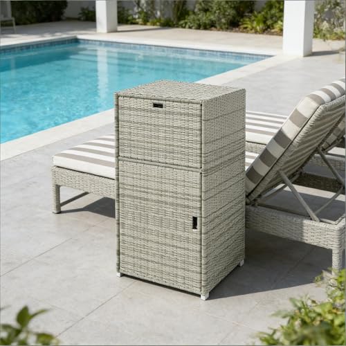 Wicker Outdoor Storage Cabinet, Pool Towel Rack with Drawer, Gray, 47" H - color: Gray-A