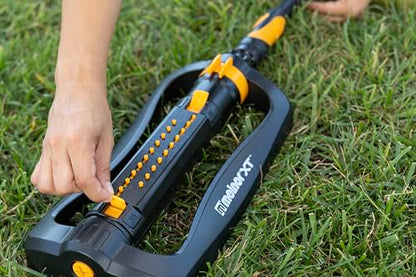 Melnor 65202AMZ CrossStream Turbo Oscillating Sprinkler, 4,000 Sq. Ft. Coverage, TwinTouch Width & Range Control, InfinityDrive™ Turbo Motor, Black, Orange - size: 2-Way Adjustable, style: CrossStream