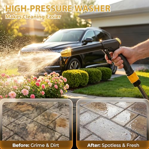 High Pressure Hose Nozzle, Upgraded Pressure Washer Gun with 4 Spray Modes, Adjustable Handheld Pressure Washer Nozzle for 3/4" Garden Hose, Watering Sprayer for Cleaning Yard Patio Car Pets