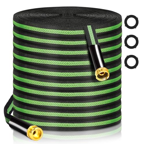 Garden Hose 25 ft Flexible Water Hoses Non-Expanding Lightweight Portable No Kink High Pressure Flat Fabric 3/4” fittings Leak-proof Durable Pipe for Outdoor Outside Yard Lawn Patio Watering Car Wash - size: 25FT