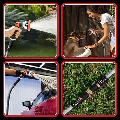 Best 150 ft Metal Garden Hose Set - No-Kink Durable 316 Stainless Steel, 10-Way Zync Spray Nozzle & Hook – Tough Flexible Heavy Duty Water Hoses, 5/8 in, Rust, Weather, LeakProof - size: 150 FT SET