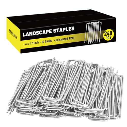 HongWay 240 Pack Landscape Staples 4 Inch, Galvanized Garden Stakes - size: 4 Inch, 240pcs