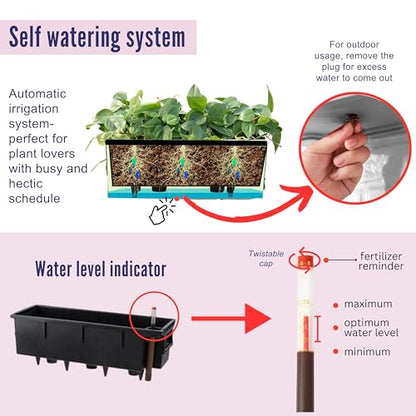 LaLaGreen Outdoor Rail Planter for Balcony (20 Inch, 2 Pack) Large Black Self Watering Deck Railings Planters with Brackets, Rectangular Plastic Fence Flower Box Designer Choice with Rattan Pattern - color: Black X 2