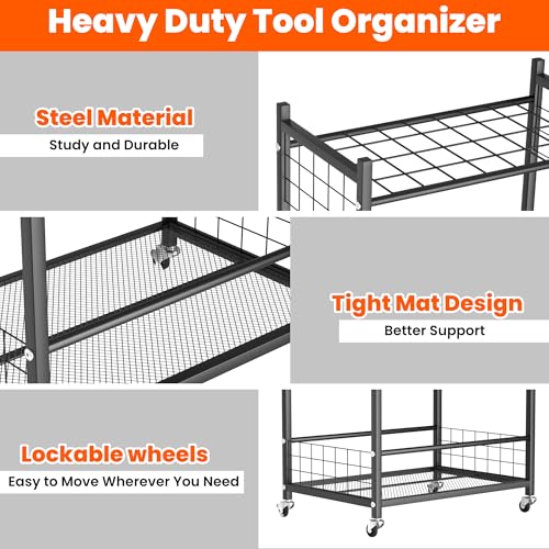 Ultrawall Garden Tool Organizer Yard Storage Stand for Garage w/Wheels - size: Medium