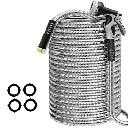 Lefree 200ft Heavy Duty Stainless Steel Garden Hose - color: Gray, size: 200FT