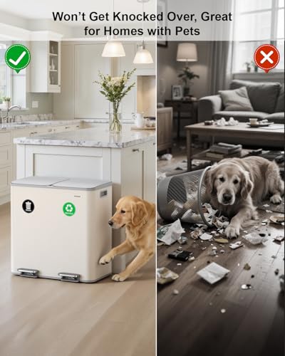 Lovewind 2×11.5 Gallon Dual Trash Can, Stainless Steel Dual Garbage and Recycling Can with Foot Pedal, 90° Stay-Open Lid, Large Dual Compartment Trash Recycling Bins Kitchen, Apricot - color: Apricot, size: 23 Gallon