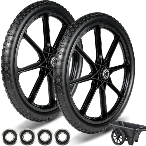 20 Inch Flat Free Wheelbarrow Wheels & Tires, Garden Cart & Wagon, 2-Pack