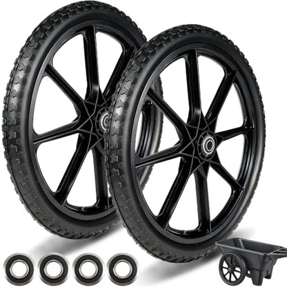 20 Inch Flat Free Wheelbarrow Wheels & Tires, Garden Cart & Wagon, 2-Pack