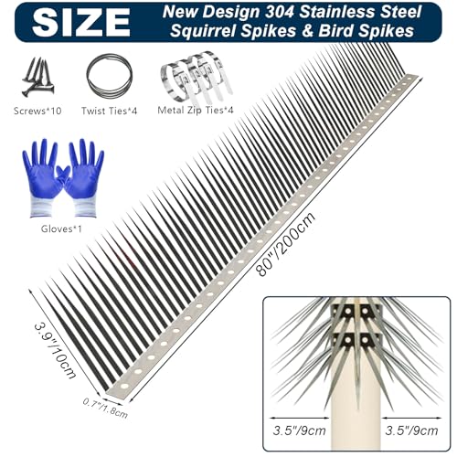 Bird Spikes, Squirrel Spikes and Squirrel Baffles Keep Raccoons, Cats and Snakes Away from Gardens, Fences and Climbing Bird Feeder Poles. (80 inches) - size: 80 inches