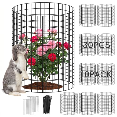10 Packs Plant Protectors from Animals, 30Pcs 12"x 16" Large Metal Wire Mesh Garden Plant Cages for Outdoor Gardening, Chicken Wire Cloche Plant Cages for Rabbits with Zip Ties & Stakes(Black) - color: Black-10Pack-16"x 12"