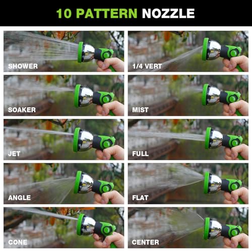 Besiter Garden Hose Nozzle, Hose Sprayer Nozzle with 10 Spray Patterns, Thumb Control On Off Valve, High Pressure Metal Water Hose Nozzle for Car Wash, Plants, Pets & Outdoor Cleaning, Green - color: Green