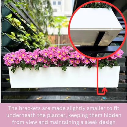 LaLaGreen Hanging Planter Boxes (1 Pack, 40") Large White Rectangular Window Flower Box with Bracket, Self Watering System Railing Planters for Outdoor Plant Container Deck Rail Fence Balcony Garden - color: 40" X 1 (White)