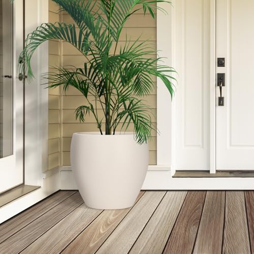 YNNICO 17.5/14.8/12.2 inch Large Flower Pots Plastic Planter with Drainage - color: Light Beige