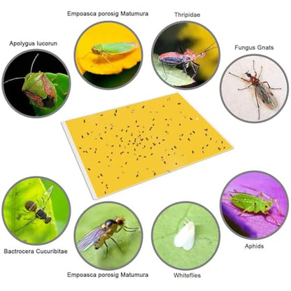 Gideal 20-Pack Dual-Sided Yellow Sticky Traps for Flying Plant Insect Such as Fungus Gnats, Whiteflies, Aphids, Leafminers,Thrips - (6x8 Inches, Included 20pcs Twist Ties) - size: 20-Pack