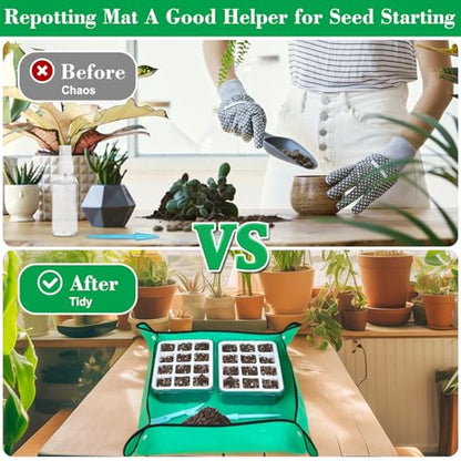 Reusable Silicone Seed Starter Tray, 60 Cells Seed Starter Kit with Humidity Adjustable Dome and Lid, Plant Germination Trays with Repotting Mat 5 Packs Germination Kit for Seeds Grow Starting