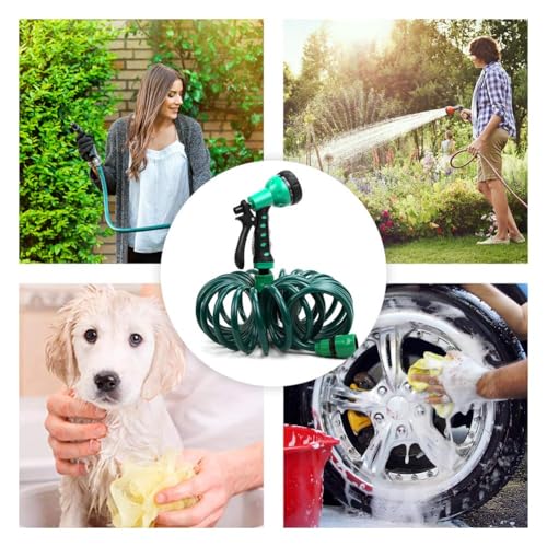 EVA Recoil Garden Hose 25ft - Includes 7 Pattern Spray Nozzle,Retractable Curly Water Hose (green) - color: Green