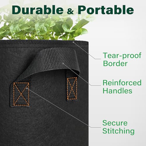 LotFancy 5 Pack 5 Gallon Grow Bags, 300G Thickened Nonwoven Fabric Pots with Reinforced Handles, Heavy Duty Aeration Planter Bags for Vegetables Flowers Fruits, Black - size: 5 Gallon（Pack of 5）
