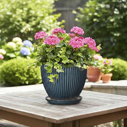 Ceramic Plant Pots, 8 Inch Planters with Saucer, Retro Blue - color: Retro Blue, size: 8 Inch