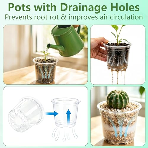 Clear Nursery Pots with Drainage 3.5 Inch: 100 Pack See Roots Stop Root Rot