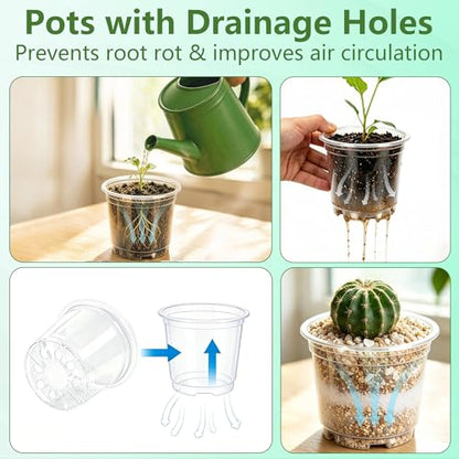 Clear Nursery Pots with Drainage 3.5 Inch: 100 Pack See Roots Stop Root Rot