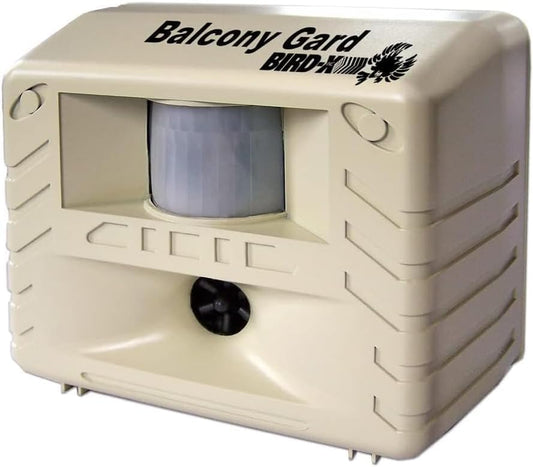 Bird-X Balcony Gard, Ultrasonic Bird Preventer, Outdoor Bird Decoy with Motion-Sensor, Easy to Install, Covers up to 900 sq. ft., 15 to 25 kHz Frequency, 6.75" x 5.5" x 3.5" (Pack of 12) - size: Each (Pack of 12)