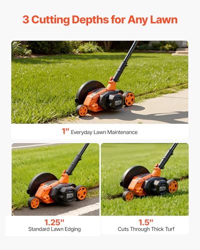 VEVOR Lawn Edger, 8-inch Blade Length, 12 Amp Electric Edger Lawn Tool, 4000 RPM, with 3-Position Blade Depth, 65 Mn, Pivoting Handle, Dual Wheels, for Lawns, Driveways, Yards, and Sidewalk Edges - size: 8 inches