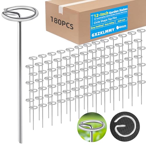12Inch 180Pcs Top Circle Landscape Fabric Pins 8 Gauge Stakes - size: 12Inch-180pcs-4mm