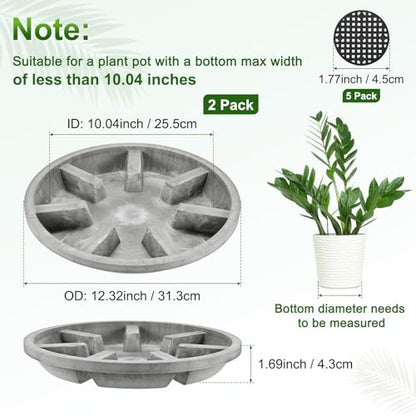 M METERXITY 2-Pack Plant Saucer, 10.04 Inch/25.5 cm Plastic Plant Trays Thicker for Pots/Indoor/Outdoor/Water Drainage and Protection, Flowerpot Drip Tray [Gray Veins] - color: Gray Veins