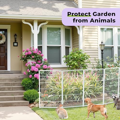 SunsGrove Garden Fence with Gate 50 in(H) x 20.5 ft(L) 8 Panels, Heavy Duty Metal Animal Barrier for Dog and Rabbit, Garden Fencing, Easy Set Up, White - color: White, size: 50 in(H) x 20.5 ft(L) 7 Panels +1 Gate