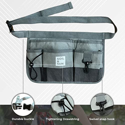 Soil & Sun Garden Tool Belt for Women, Tool Apron, Utility Belt Women, Teacher, Canvas Waist Apron with Pockets,Garden Aprons - color: Grey