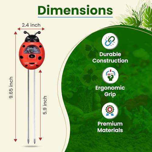 Ladybug 3-in-1 Soil Tester for Indoor & Outdoor Plants – Moisture Meter with pH & Light Sensor, No Batteries Needed for Houseplants & Gardening