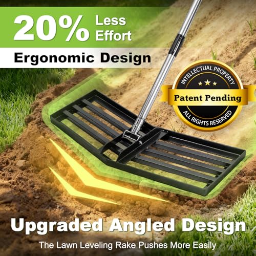 30"x10" Lawn Leveling Rake, Angled Design Yard Leveling Rake for Soil, Sand - size: 30 Inch