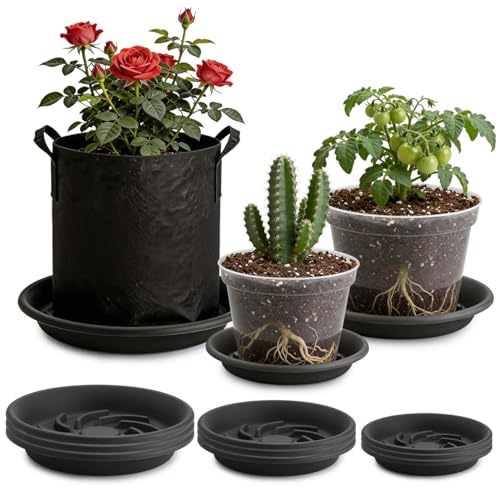 Plant Saucers 12/10/8 Inch 9 Pack, Elevated Heavy Duty Drip Tray, Gray - size: 8+10+12IN-9P