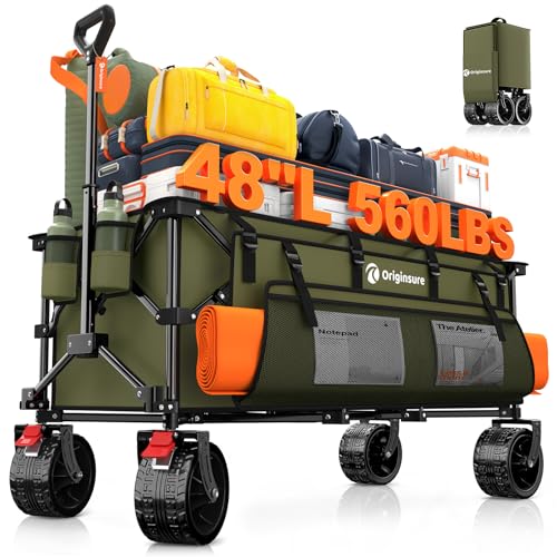 Originsure 300L Collapsible Beach Wagon Cart with Big Wheels, 560lbs, Green - color: Green