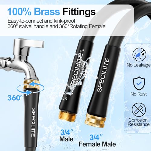 SPECILITE 3/4" Hot/Cold Garden Water Hose 25 ft, -50℉-158℉, Black - size: 3/4in x 25ft