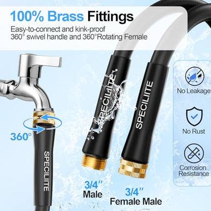 SPECILITE 3/4" Hot/Cold Garden Water Hose 25 ft, -50℉-158℉, Black - size: 3/4in x 25ft
