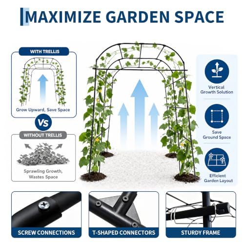 Garvee Metal Garden Arch Trellis, 7.2Ft Black for Raised Beds - size: 7.2x6x5.5FT