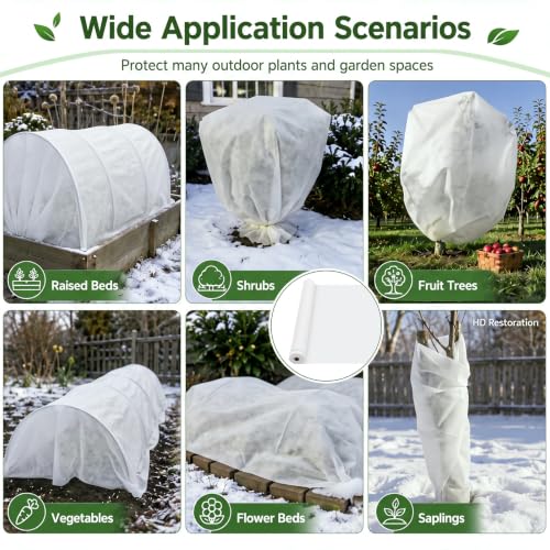 Tigeen 12 x 50 ft Frost Cloth for Plants, 45gsm Heavy Duty Frost Cover - size: 12 x 50 ft