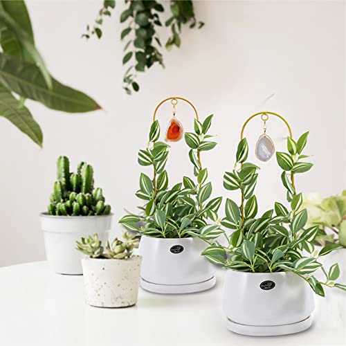 2PCS Small Gold Plant Trellis for Indoor Potted Climbing Plants with Agate - color: 01-White Red